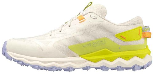 Mizuno Women's Wave Daichi 7 Roxy Running Shoe, Snow White-Limeade, 7