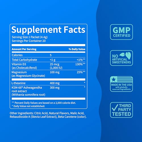 Nello Supercalm Powdered Drink Mix, Cortisol Reducer* and Sleep Aid Supplement, L Theanine, Ksm-66 Ashwagandha, Magnesium ...