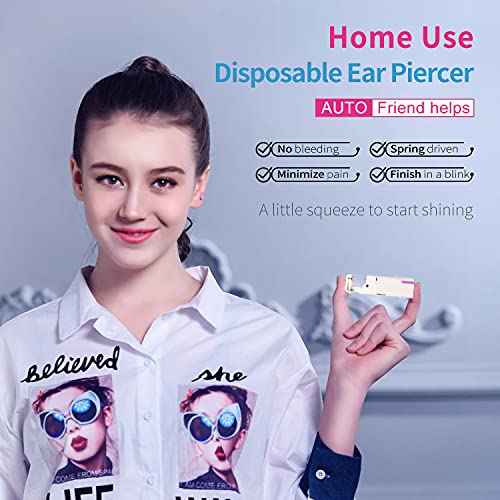2PCS Disposable Ear Piercing Kit Ear Piercing Gun Self Use Ear Piercings Kit Cartilage Piercing Gun with Hypoallergenic Earrings(3mm Ball,24kt Gold)