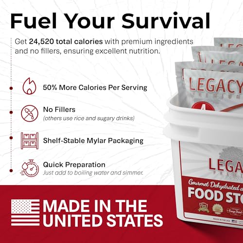 Legacy Food Storage 60 Serving Emergency Food Supply Bucket, 10 Entrees, 4 Breakfasts, 24,520 Total Calories, Shelf Stable...