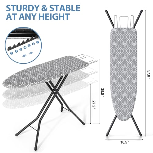 KINGBOARD Foldable Ironing Board Full Size, Iron and Ironing Board Set Standard Size, Iron Boards with Ironrest & Adjustab...