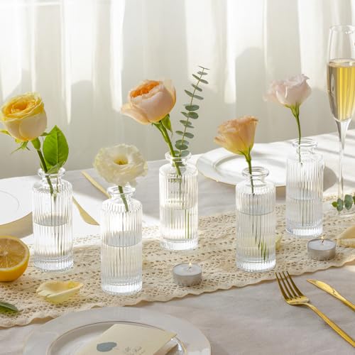 ComSaf Small Vases for Flowers Mini Clear Glass Bud Vases in Bulk, 5.2 inch Tall Mini Flower Vase, Vases for Centerpiece, ...