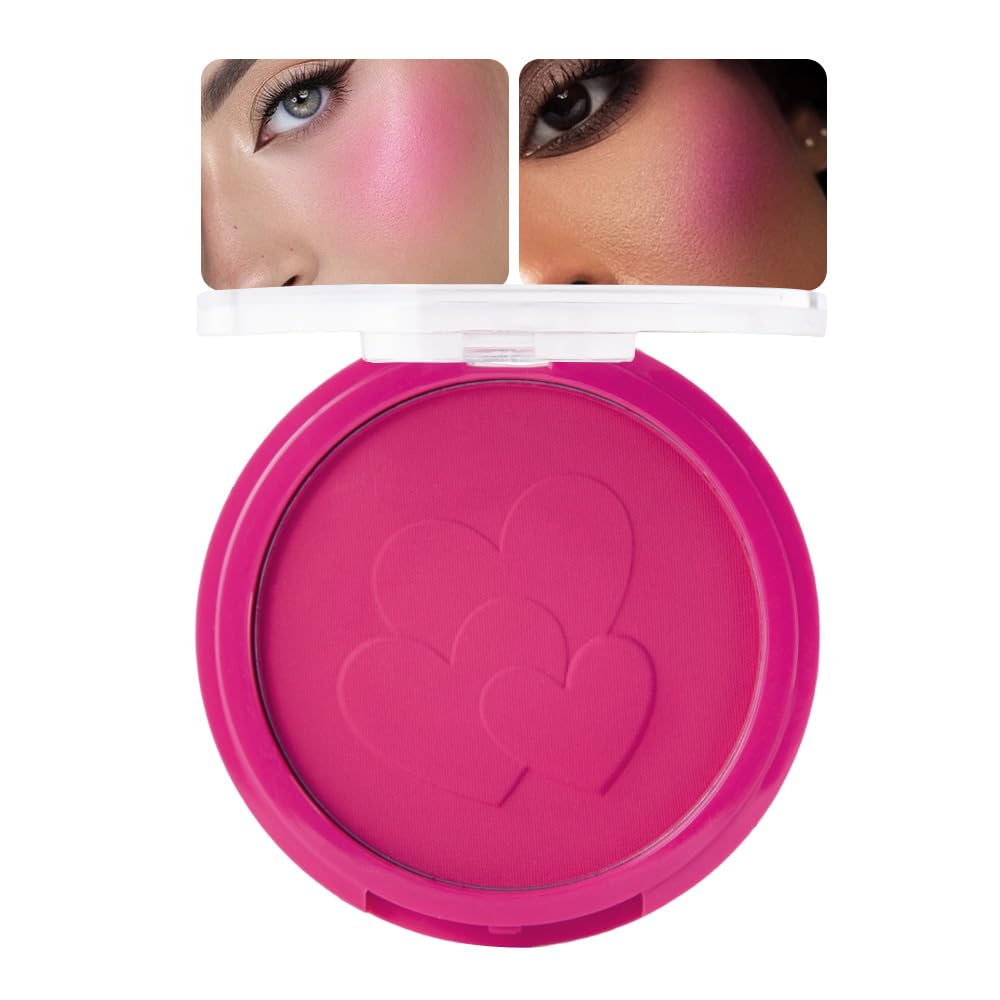 HHLTOH Rose Pink Single Matte for Face Cheeks Blush, Natural Hot Pink Cream Blushes Makeup Palette, Redpink Monochrome Blush Pow