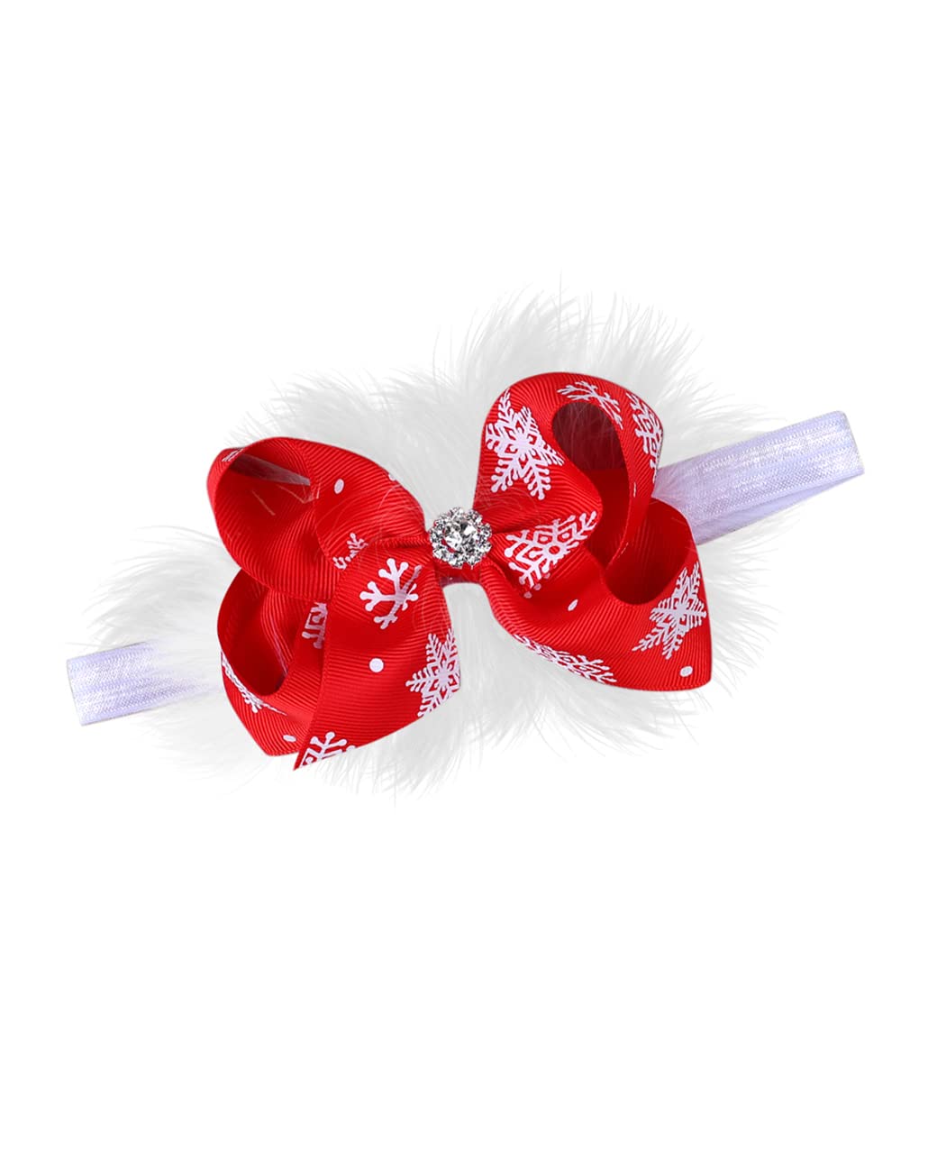 JustMyDress Christmas Snowflake Headband Bow Red Hair Band Baby Girls Hair Accessories JHC21 (Red Bow Plume)