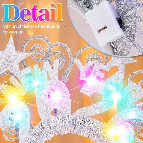 Fashey Light Up New Years Headband 2026 Headbands Happy New Year Accessories for Women (Silver, One size)