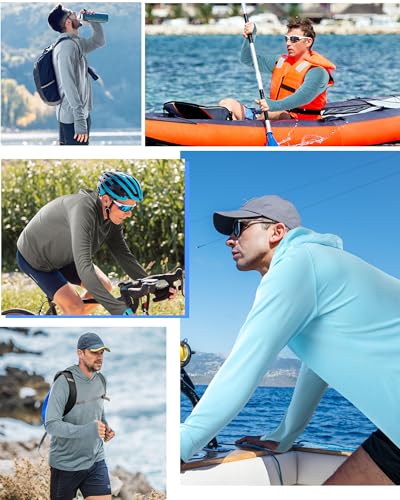 Roadbox UPF 50+ Fishing Shirts for Men, Long Sleeve UV Sun Protection Lightweight Rash Guard Hoodie for Hiking Workout