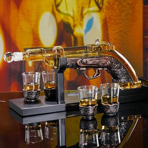 VYLPM Gun Whisky Decanter Set with 4 Shot Glasses,Cool,Unique Gifts for Men Dad Boyfriends,Liquor Gun Decanter Set A Great...
