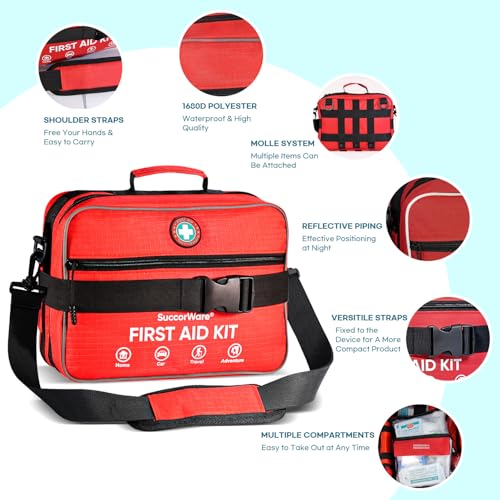 Professional 435 Pieces Large First Aid Kit - Includes Compressed Gauze - Compartments Emergency Medical Kit for Home, Cam...