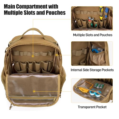 Rexmica Tool Bag Backpack for Men with 3 Tool Pouches, Heavy-Duty Tool Storage Organizer Bag with Padded Shoulder & Waist ...