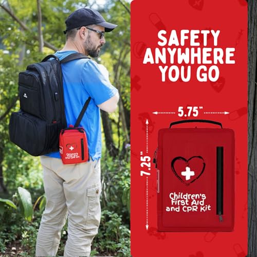 Portable First Aid Kit for Kids with CPR Shield - Ideal for Home, Car, School, Camping, and as a Travel First aid kit. Lat...