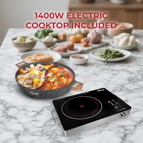 Rosewill 4.2QT Double Flavor Non-Sticking Shabu Shabu Hot Pot with Divider, 13 inch Divided Stockpot for Cooking, Hot Pot ...