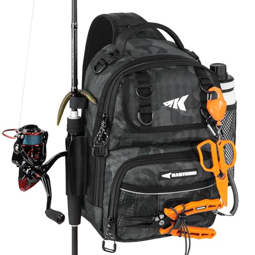 KastKing BaitSpace Fishing Sling Bag, Fishing Backpack with Rod & Beverage Holder, Tackle Bag for Fishing Gear