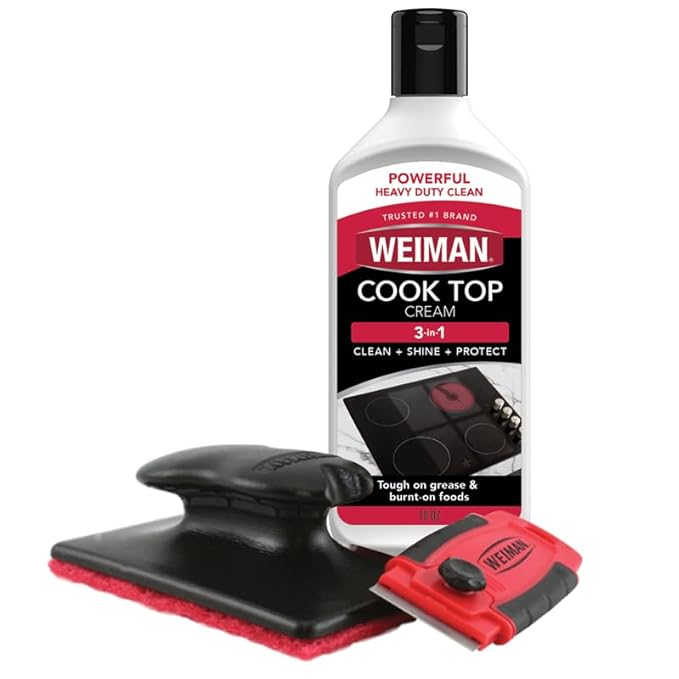 Weiman Glass Cooktop & Stove Top Cleaner Kit, Removes Grease & Burnt-On Food, Safe for Gas, Induction, Electric Cooktops &...
