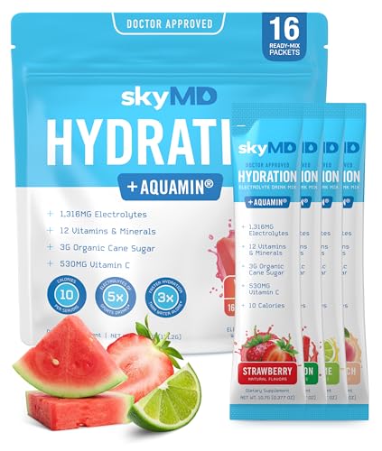 skyMD Daily Hydration | Electrolytes Powder Packets | Low Sugar, 10 Calories | 12 Vitamins & Minerals, Sodium | Drink Mix ...