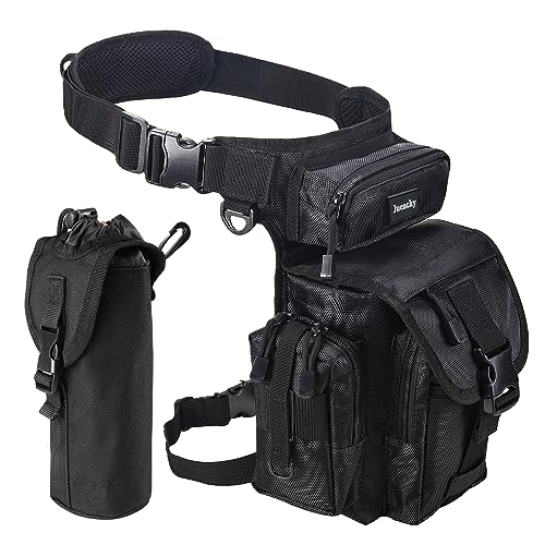 Jueachy Drop Leg Bag for Men Tactical Metal Detecting Thigh Pack with Water Bottle Pouch