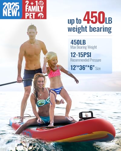 Inflatable Stand Up Paddle Board 12' with Kayak Seat & Dual Paddles – Premium SUP Board for Adults & Families Includes Kay...