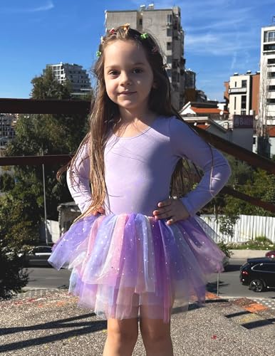 Zaclotre Girls Ballet Leotards 4-Layers Tiered Long Sleeve Dance Tutu Dresses Party Costumes for Ballerina