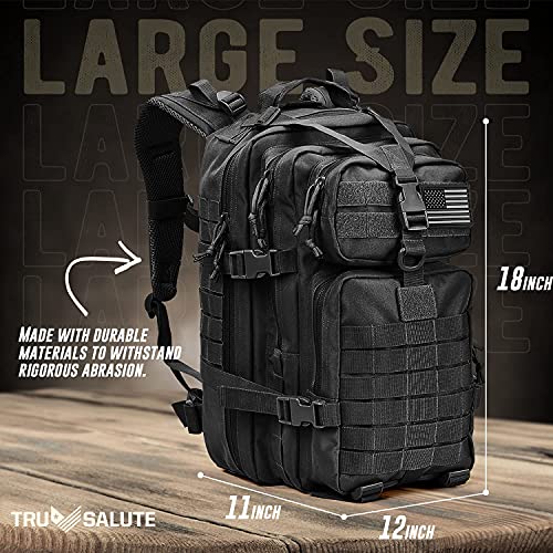 Tru Salute 45L Military Black Tactical Backpack Large Army 3 Day Pack Molle Bug out Bag Rucksack Backpack Military Black