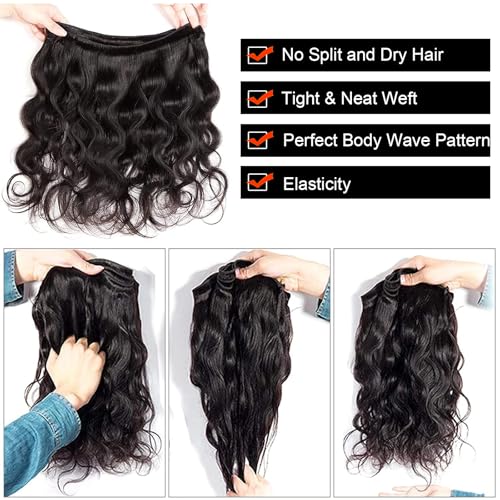 12A Human Hair Bundles 16 18 20 22 Inch Body Wave Bundles Human Hair Unprocessed Brazilian Quick Weave Hair 4 Bundles for Women Natural Color