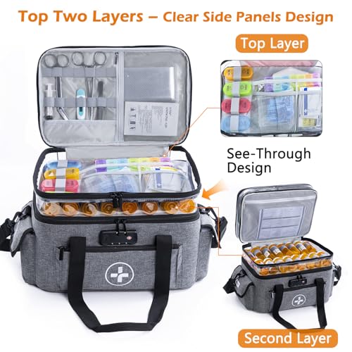 BAGSFY 3-Tier Medicine Organizer with Combination Lock – Large Medicine Bag, Empty First Aid Kit Case, Pill Bottle Medical...