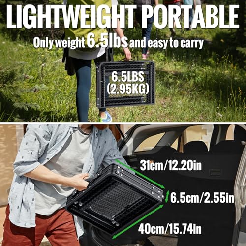 GARLLEN Folding Grill Table, Portable Camping Table with Heat-Resistant Mesh Tabletop, 3 Adjustable Height Aluminum Cookin...