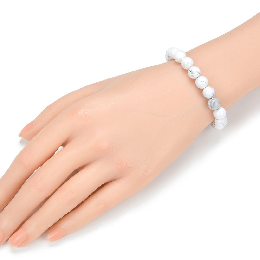 Adabele Real Natural White Howlite Gemstone Beaded Bracelet 8.5 inch Stretch Chakra Healing Crystal Stone Jewelry Women Mom Gift