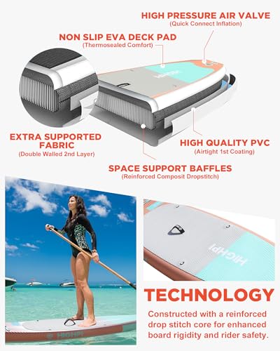 Highpi Inflatable Stand Up Paddle Board for Youth and Adults – Wide Sup with Premium Accessories, Blow Up Paddleboard for ...