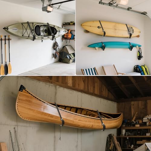 FitiRoker Kayak Storage Rack – 100LB Heavy Duty Kayak Wall Mount with Foam Padding & Straps | Kayak Rack for Garage, Wall ...