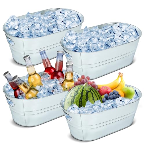 dndsim 4PCS 3 Gallon Galvanized Tub, Beverage Tub, Ice Buckets for Parties With Carry Handles, Drink Buckets for Parties, ...