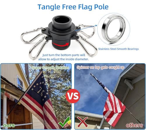 HIBLE Black Flag Pole Kit 6FT Carbon Fiber Flag Pole with Upgraded Metal Screw Joint Parts, 5 Sections Tangle Free Flagpol...