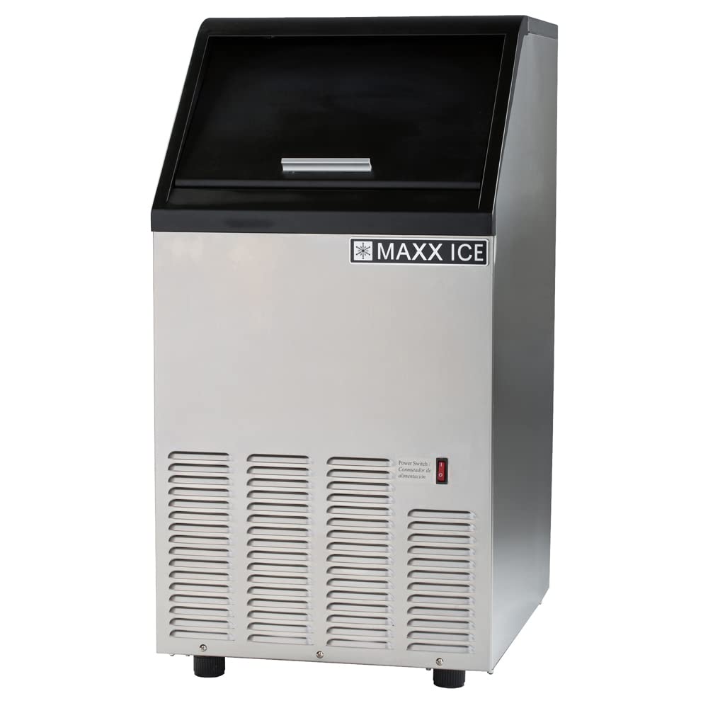 Maxx Ice MIM75 Commercial Ice Maker Machine, Stainless Steel Self-Contained Undercounter Design Makes Bullet Cubes with 25-Pound Storage, 75-lbs, Metallic