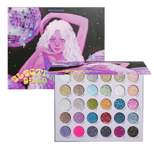 KARA BEAUTY ELECTRIC DISCO Glitter Eyeshadow Palette – 30 Color Pressed Glitter Makeup Palette for Face, Body & Eyes No Gl...