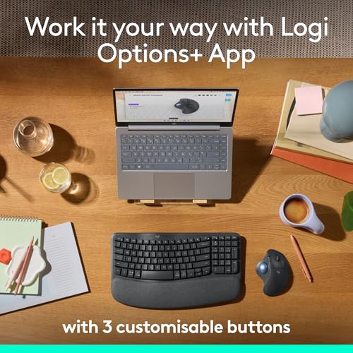 Logitech Ergo M575S Wireless Trackball Mouse, Wireless Ergonomic Mouse with Bluetooth and Encrypted Dongle, Comfortable Th...