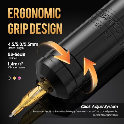 Ambition Torped 36mm Rotary Tattoo Pen Machine with Original 5.5mm Stroke Brushless Motor Tattoo Cartridge Gun Supply for Professional Tattoo Artists (Black)