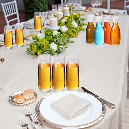 Patelai 36 Pack Mimosa Bar Supplies Kit 4 Pcs Champagne Flutes 50 oz Carafe with Lid and 32 Pcs 9 oz Plastic Stemless Cham...