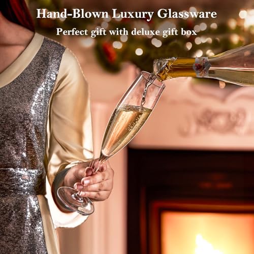 JBHO Champagne Glasses-Elegant Flutes-Gift-Box-Hand Blown Champagne Flutes Glass-100% Lead-Free Premium Crystal - Gift Ide...