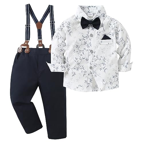 nilikastta Toddler Boy Outfit Boy Suit Boy Dress Shirt with Bowtie/Suspender Pants Gentleman Wedding Outfits 1-10 Years
