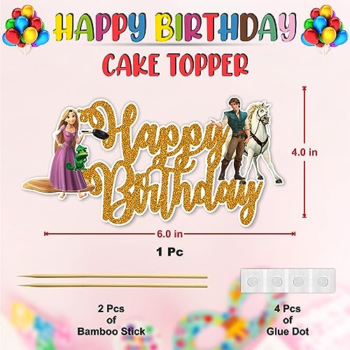 Rapunzl Happy Birthday Cake Topper – Princess Themed Birthday Cake Decoration for Girls – Magical Fairytale Party Supplies...
