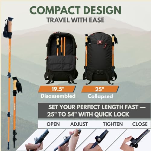 Outsura Carbon Fiber Hiking Stick 2 Pack – Professional Grade, Collapsible Trekking & Walking Sticks for Hiking