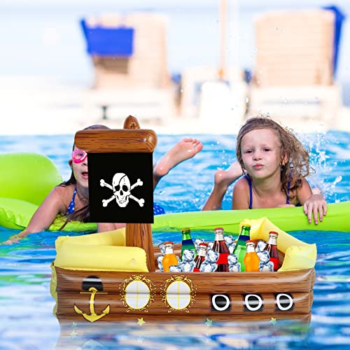 Zhanmai Inflatable Pirate Ship Drink Cooler Inflatable Serving Bar Food Container for Summer Carniva Mardi Gras Pirate Bir...