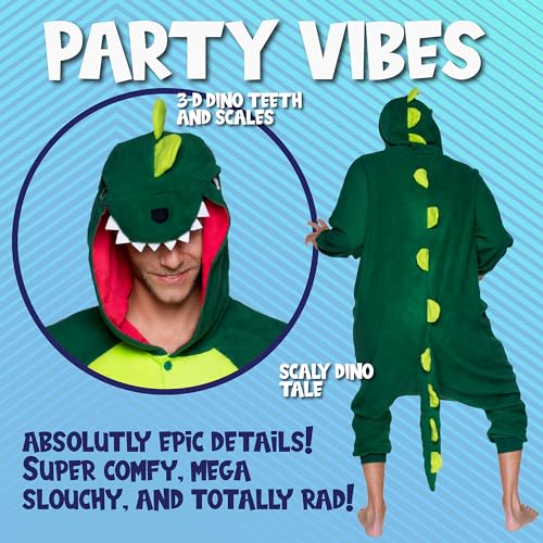 Funziez! Dinosaur Adult Onesie - T-Rex Halloween Costume - Plush Dino One Piece Cosplay Suit for Adults, Women and Men