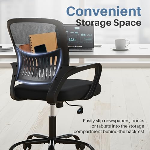 DUMOS Home Office Computer Chair - Ergonomic Mid Back Desk with Lumbar Support and Rocking Mode, Height Adjustable with Fi...