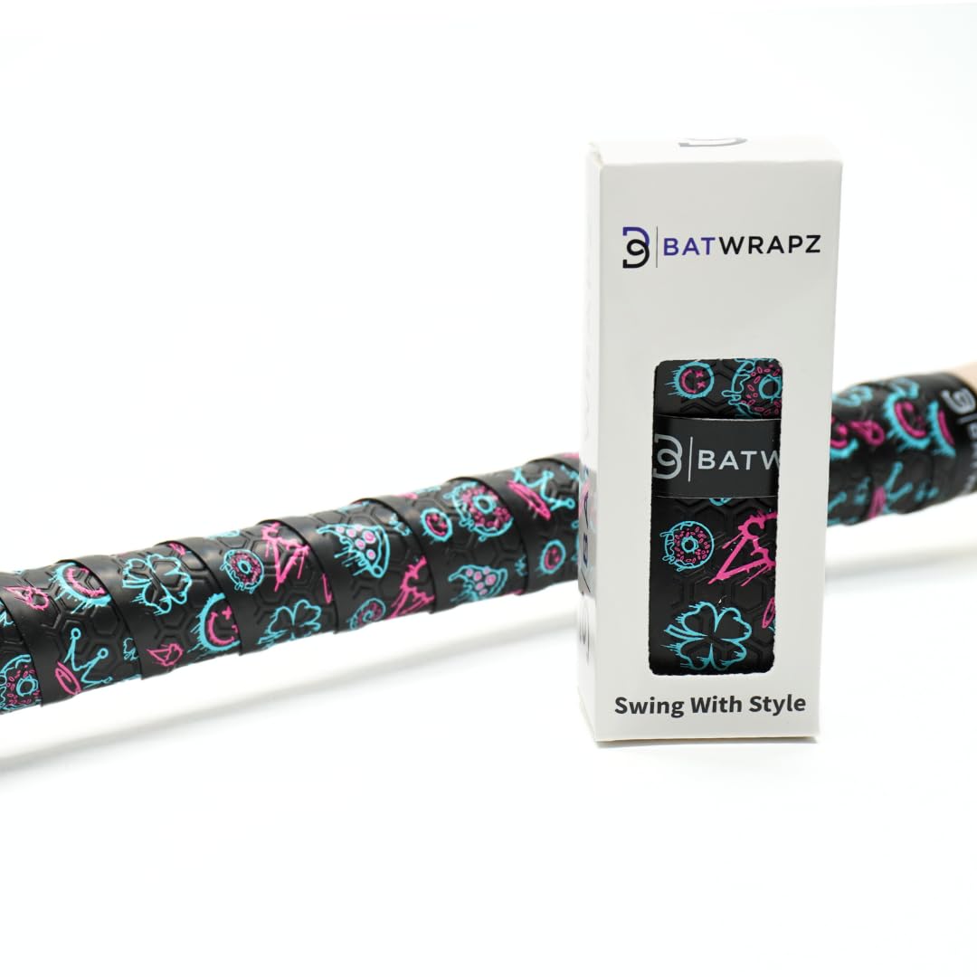 BatWrapz Baseball and Softball Bat Grip 1.1 mm Precut and Pro Feel Bat Grip Tape Replacement (Graffiti)