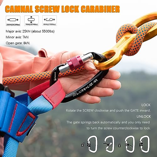 CAMNAL Heavy Duty Carabiner UIAA Certified Locking Carabiner 25KN (About 5620 lbs) Screw Lock Carabiner D Shape Carabiner ...