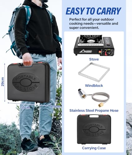 WADEO Dual Fuel Portable Camping Stove with Propane Regulator Hose, Portable Gas Stove Windshield Camp Stove for Camping H...