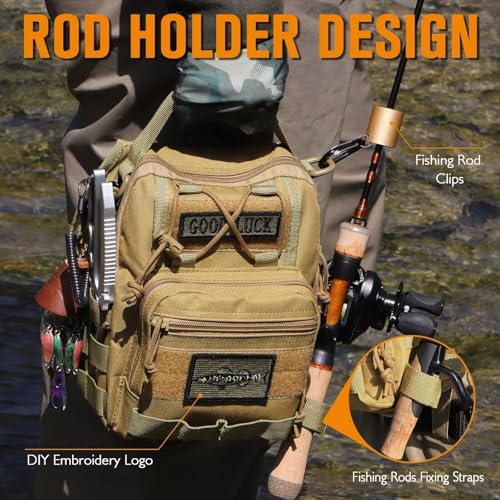 Dovesun Small Fishing Backpack, Waterproof Fly Fishing Sling Pack Tackle Bag with Tackle Boxes