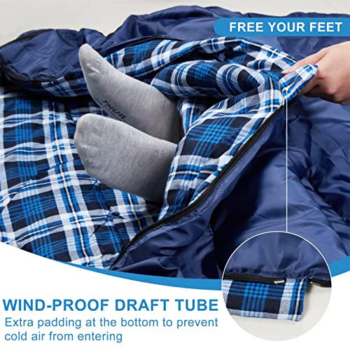 AGEMORE Cotton Flannel Double Sleeping Bag for Camping, Backpacking Or Hiking. Queen Size 2 Person Waterproof Sleeping Bag...
