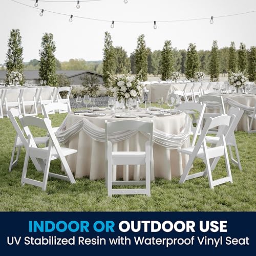 Flash Furniture Hercules Series Folding Chair - White Resin - Set of 4 800LB Weight Capacity Comfortable Event Chair - Lig...