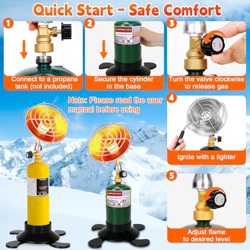 Portable Propane Heater for Camping, Outdoor Small Space Patio Heater with Control Valve, Radiant Cordless Garage Tent Hea...