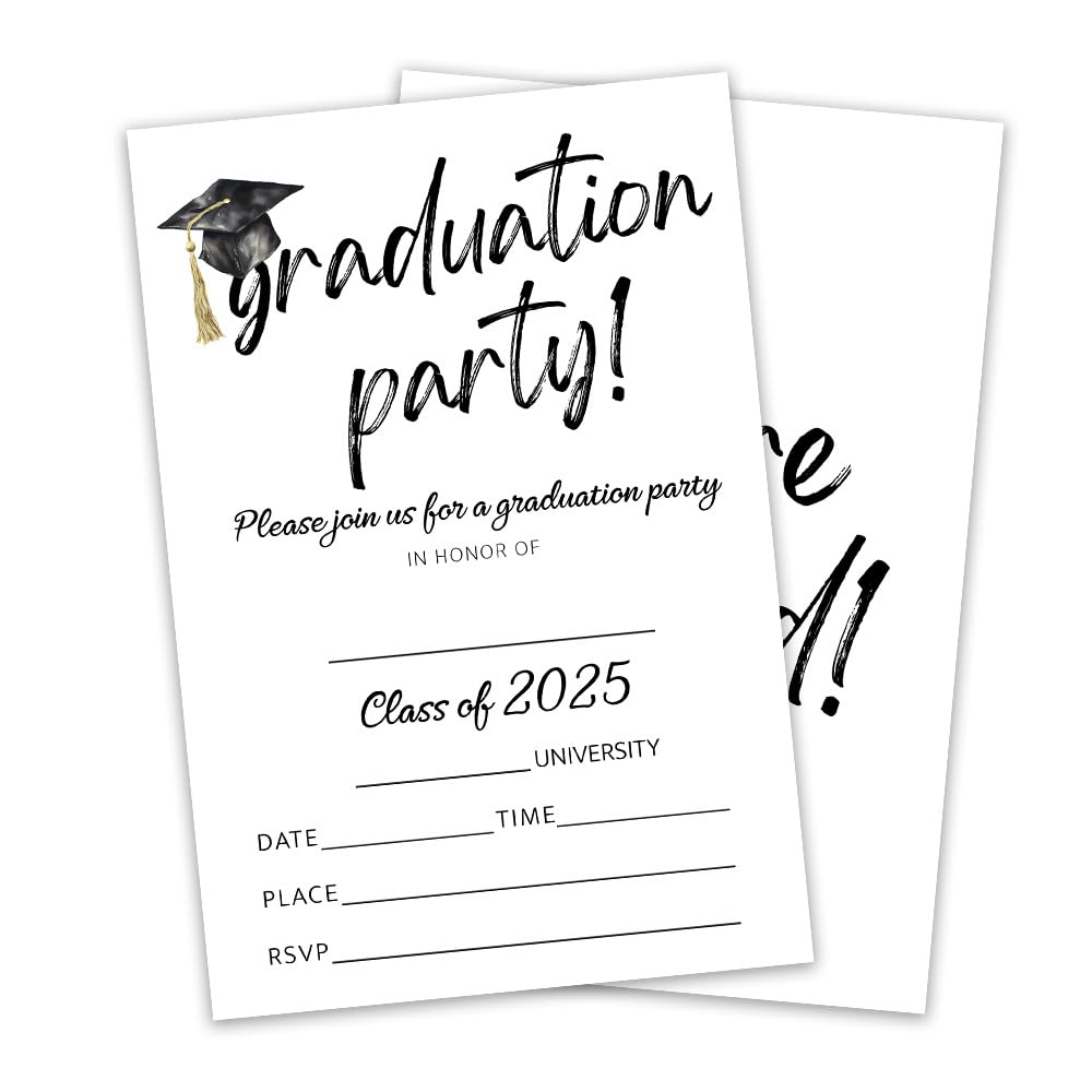 YKYENR 4"x6" Graduation Invitation - 20pcs Invites Card With Envelope - University, Master Graduation Fill-in Style Invitation Card - Class Of 2025 Congratulations Graduation Party Supplies - A01